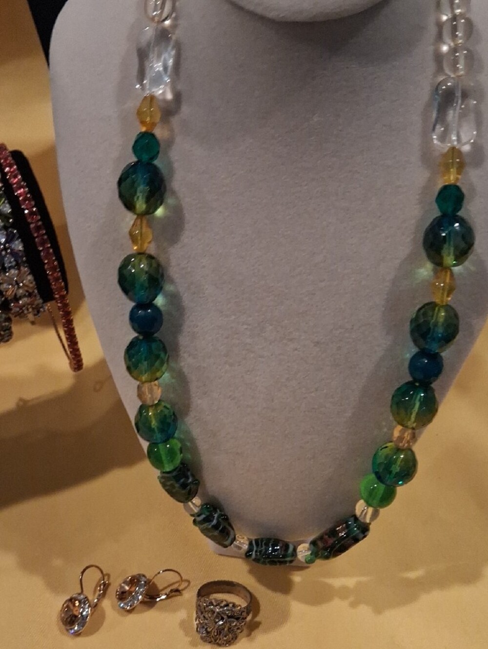 Crystal Jewelry Lot Featuring Artisan Glass AB Crystal, Long Necklaces, Etc.